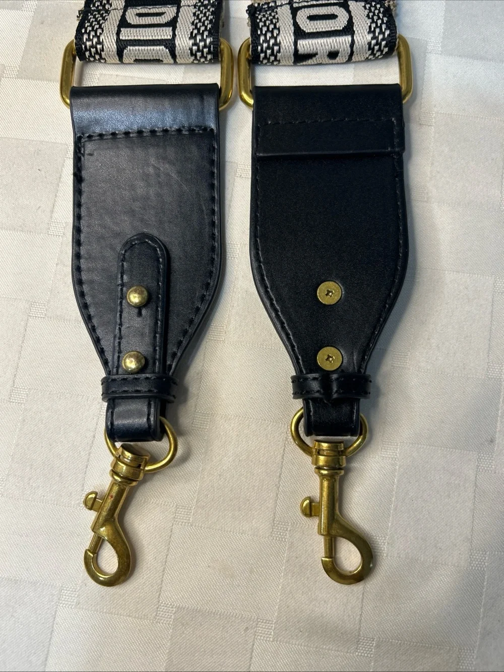 Dior Black and Cream Woven Logo Bag Strap with Gold Hardware